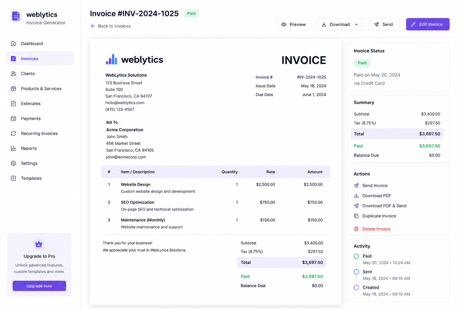 Business invoice generator preview